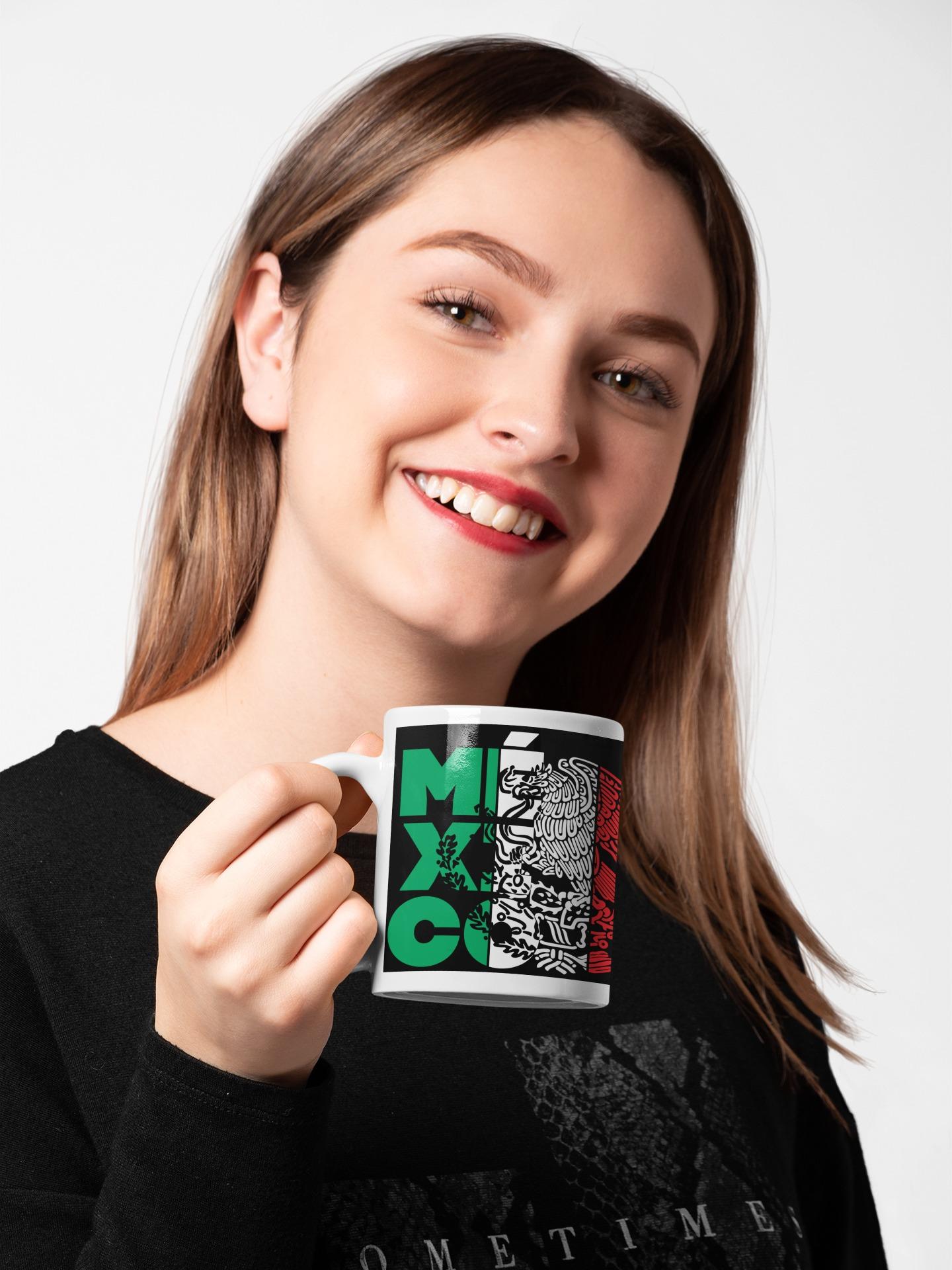 12 oz Washable Ceramic Mexican Heritage Drink Cup - Vibrant Traditional Design, Handle, Mexican Flag Colors, Eagle Skull Motifs, Everyday Coffee Mug, Ideal Gift
