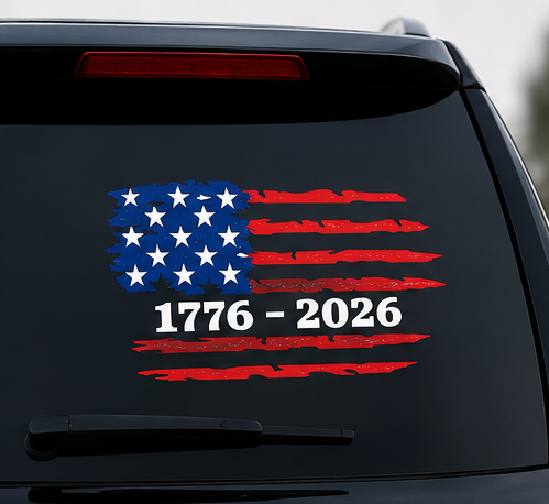 America 250 Distressed Flag Car Decal (1776–2026)