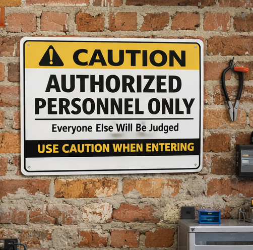 Divertido cartel metálico de precaución, Solo personal autorizado - "Los demás serán juzgados" Regalo ligero de aluminio vibrante para decoración del hogar en interiores
