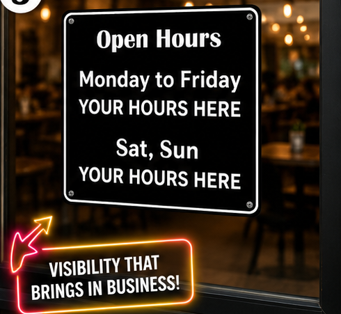 Horario Comercial Adhesivo Personalizable para Ventana (Paquete individual)