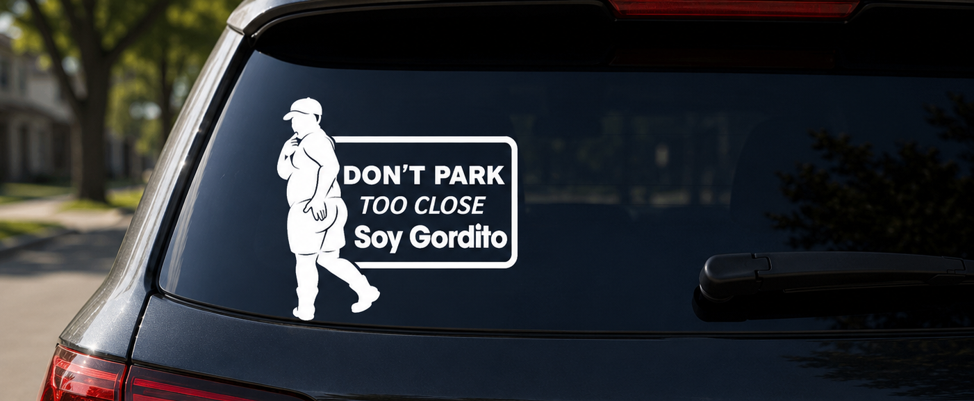 Divertidas calcomanías de texto para autos - "No te estaciones tan cerca, estoy gordo/gordita", accesorios exteriores automotrices resistentes a la intemperie para todos los coches