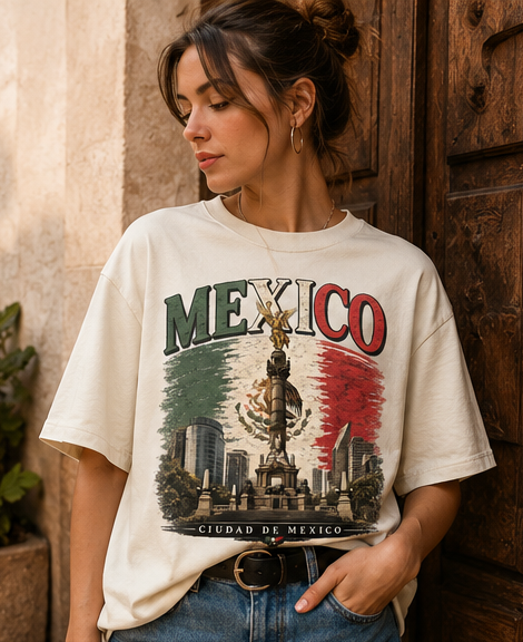 Vintage Mexico Angel de la Independencia T-Shirt | Ciudad de México Mexican Flag Graphic Tee