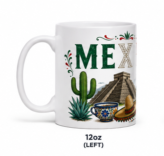 Mexico Ceramic Coffee Mug | Mexican Culture Mug | 12oz & 15oz