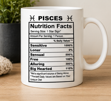 Zodiac Nutrition Facts 12oz Ceramic Mug - Choose Your Zodiac Sign
