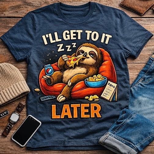 Men S Short Sleeve Cotton Fabric Round Neck Soft T Shirt Funny I Ll Get To It Later Sloth Procrastination Print Streetwear Style Versatile For Students Paired With Jeans Or Joggers