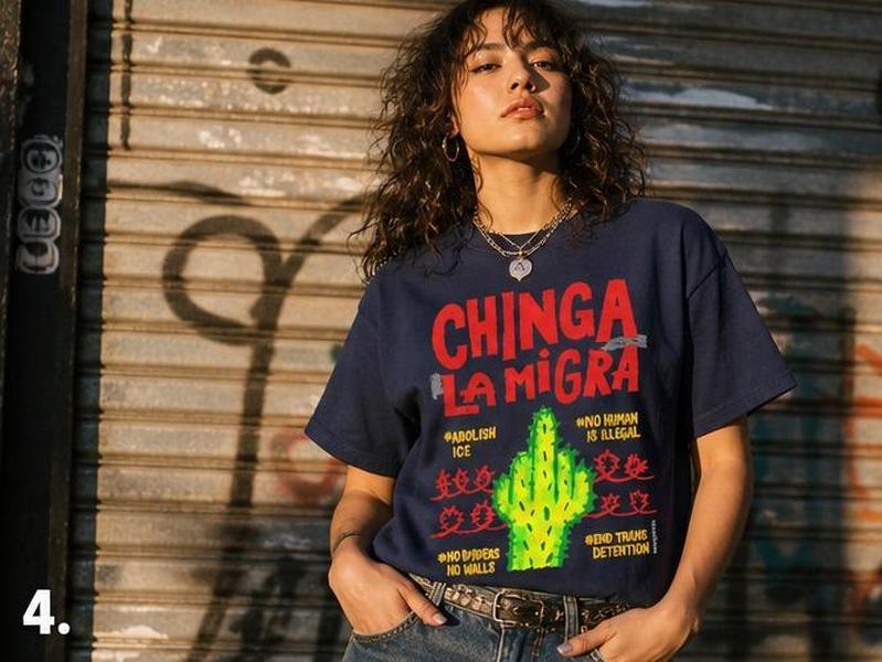Men's Black Round Neck Short-Sleeve Cotton T-Shirt - Breathable Fabric, Comfy Punk Latino Protest Streetwear Top with Chinga La Migra Graphic, Casual Menswear Tee