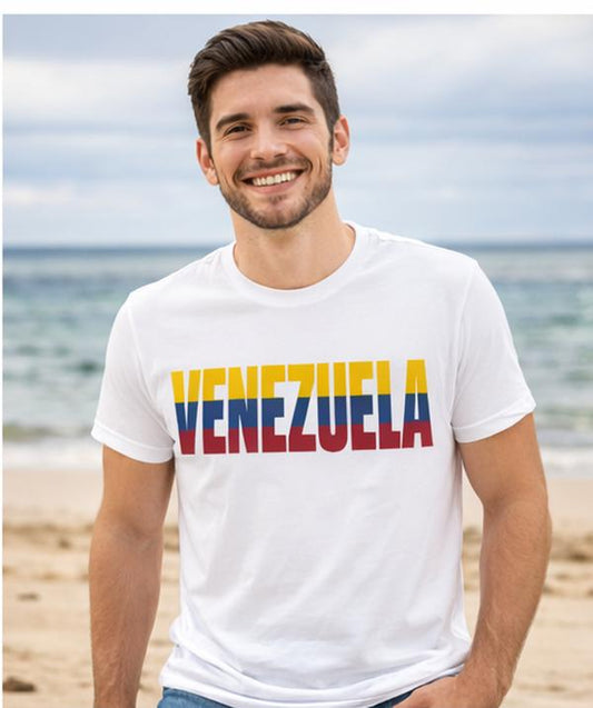 Men's Shortsleeve Round Neck Graphic Shirt - Breathable Fabric Casual T-Shirt with Venezuelan Flag Print for Cultural National Pride, Unisex Top