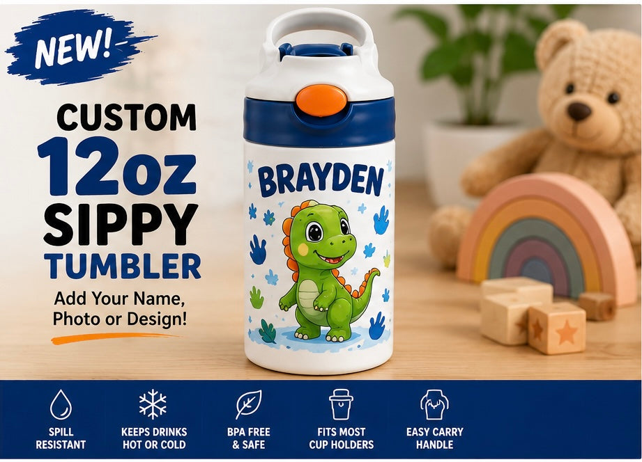 Custom 12oz Sippy Tumbler – Add Your Name, Photo or Design