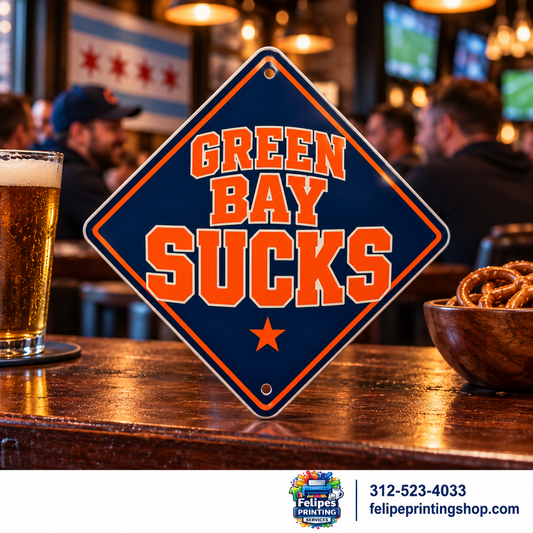 Green Bay Sucks 6×6 Aluminum Diamond Sign | Chicago Fan Decor