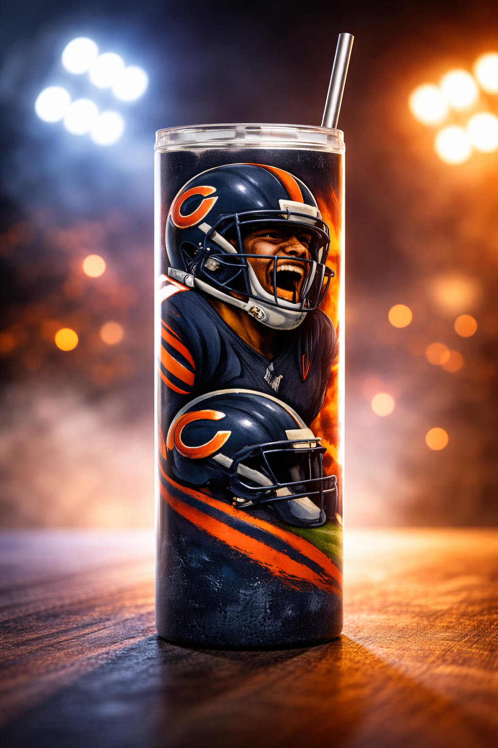 Botella de agua de metal delgada Chicago Football de 20 oz, recipiente portátil con tapa