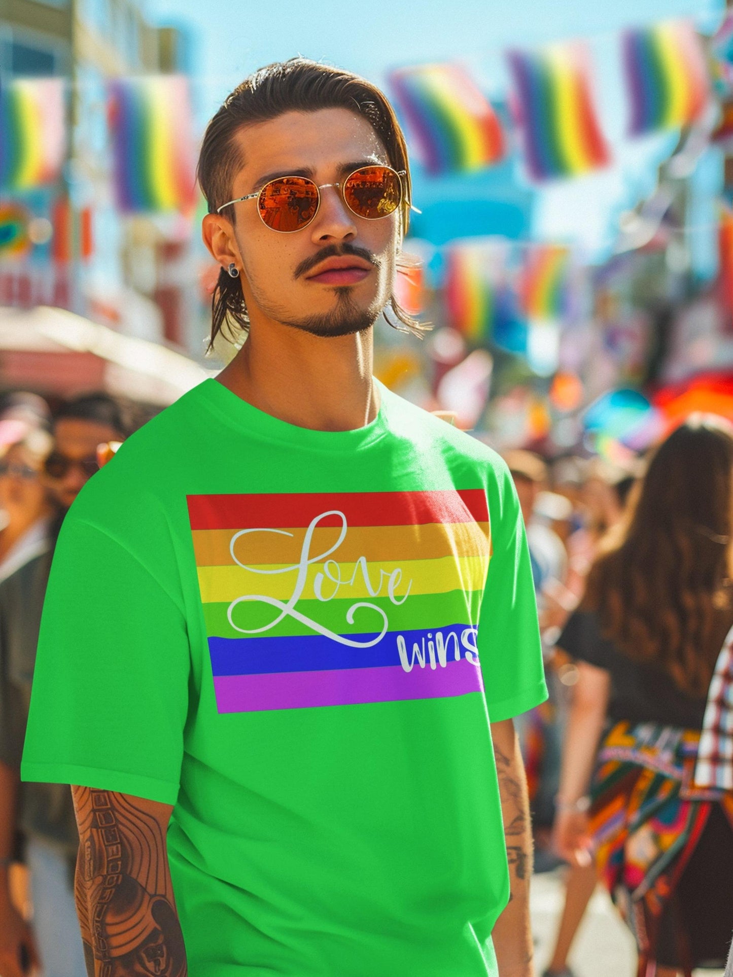 Men S Cotton Short Sleeve T Shirt Round Neck Breathable Soft Stylish Rainbow Stripes Love Wins Pride Design For Casual Everyday Wear Shortsleeve Tshirt