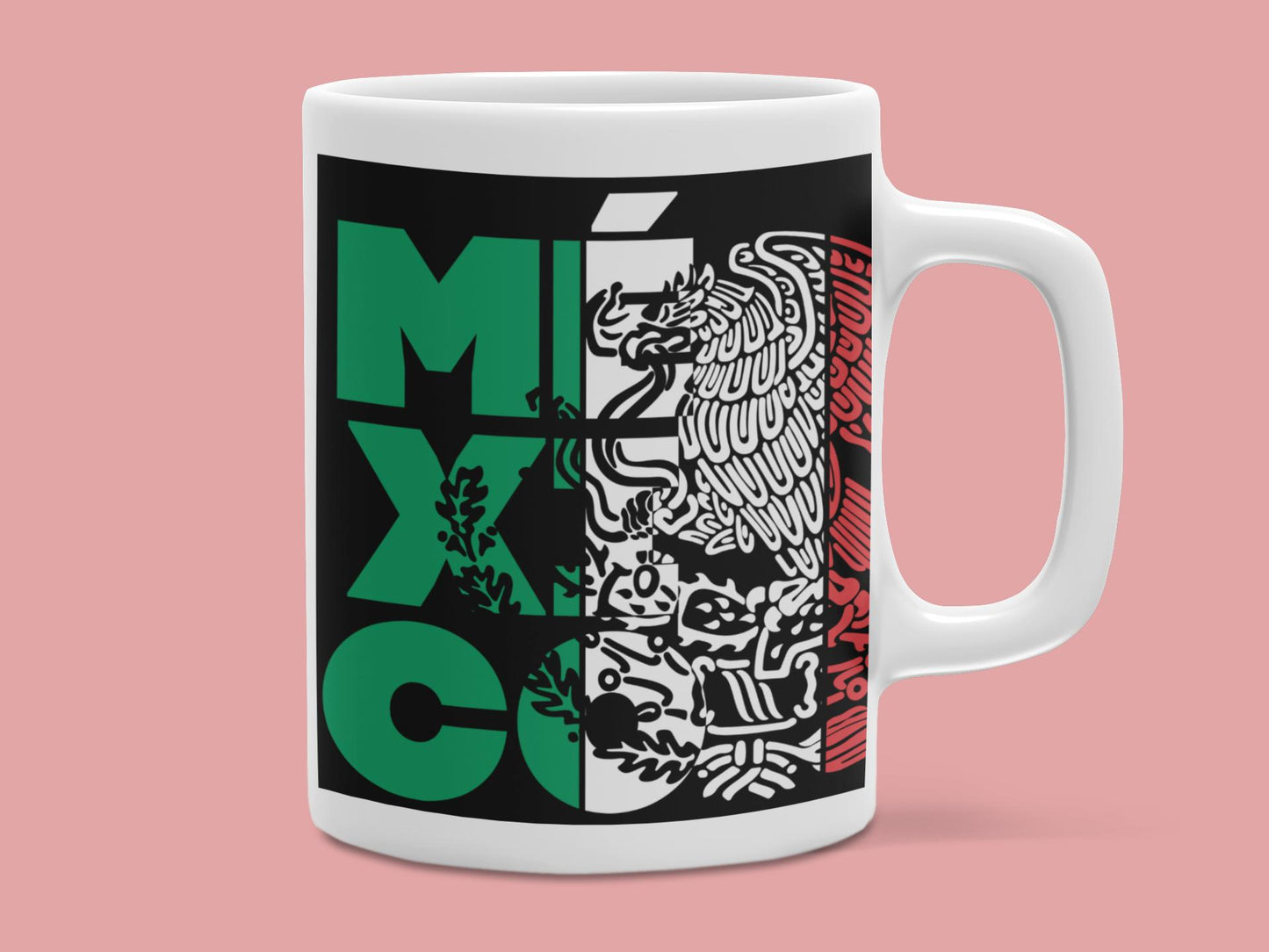 12 oz Washable Ceramic Mexican Heritage Drink Cup - Vibrant Traditional Design, Handle, Mexican Flag Colors, Eagle Skull Motifs, Everyday Coffee Mug, Ideal Gift