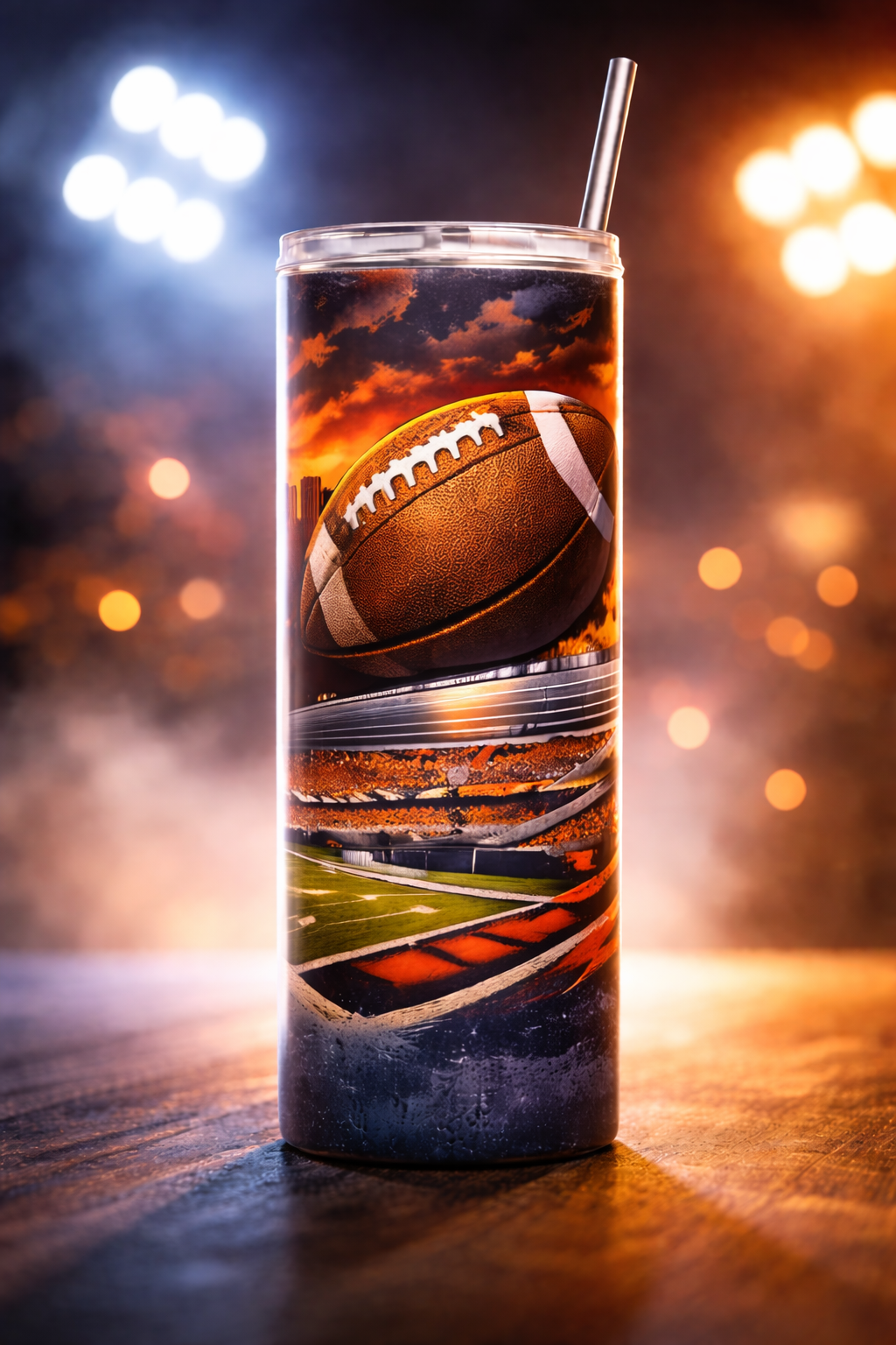 Botella de agua de metal delgada Chicago Football de 20 oz, recipiente portátil con tapa