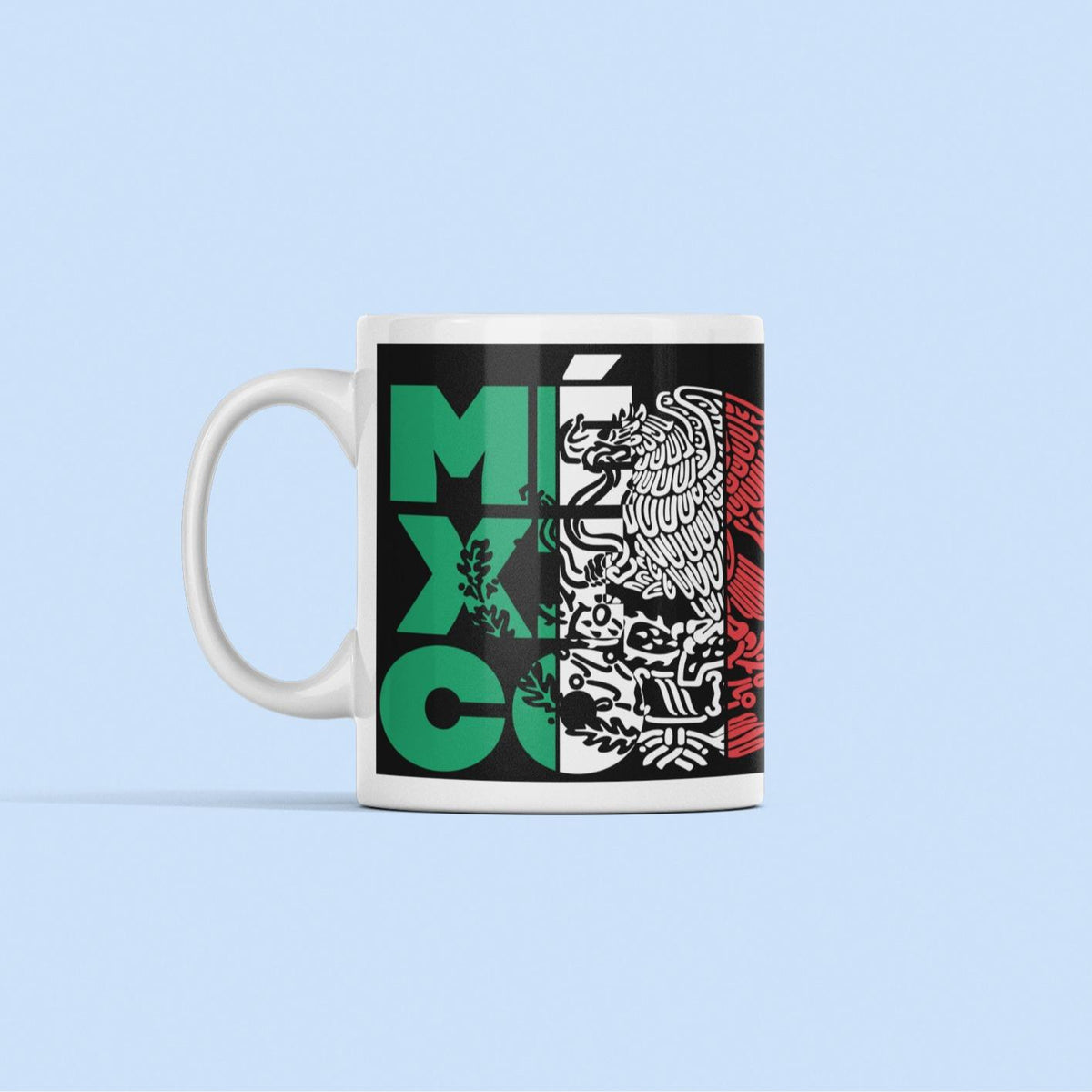 12 oz Washable Ceramic Mexican Heritage Drink Cup - Vibrant Traditional Design, Handle, Mexican Flag Colors, Eagle Skull Motifs, Everyday Coffee Mug, Ideal Gift
