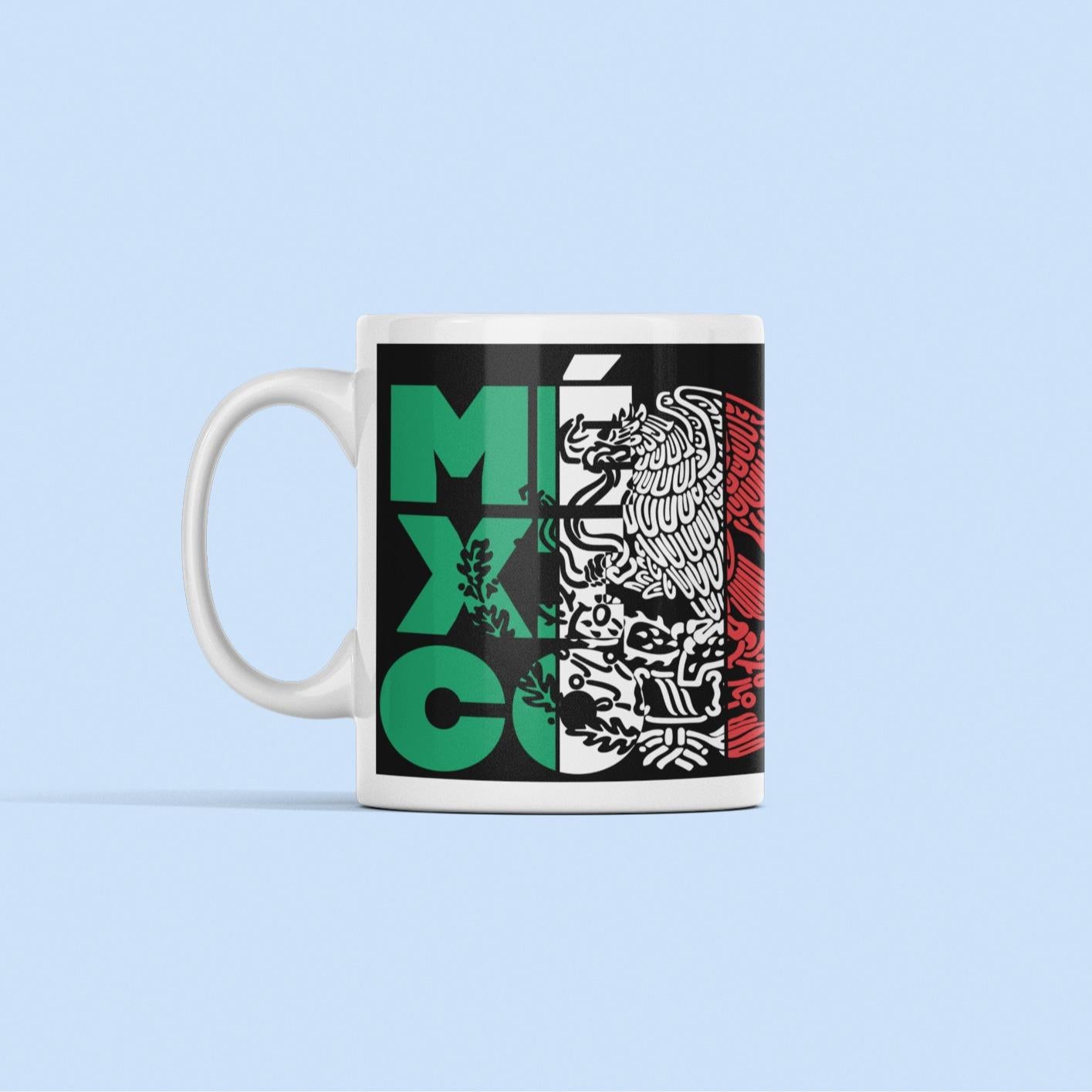 12 oz Washable Ceramic Mexican Heritage Drink Cup - Vibrant Traditional Design, Handle, Mexican Flag Colors, Eagle Skull Motifs, Everyday Coffee Mug, Ideal Gift