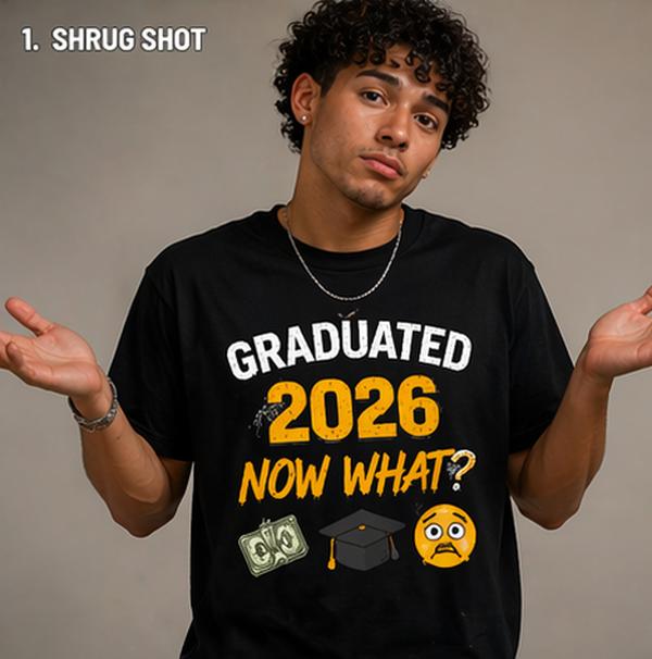 Men's Soft Short-Sleeve Round Neck Cotton T-Shirt - 2026 Graduated "Now What?" Funny Top for Seniors, Unisex Love-Themed Casual School Day Wear Outfit
