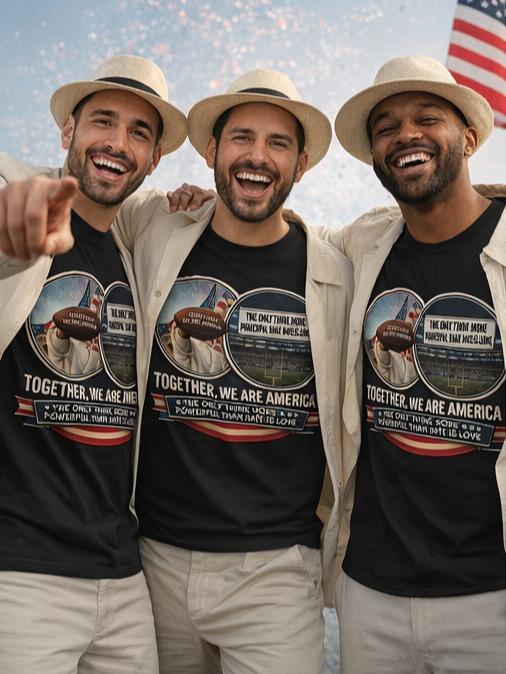 Menswear Short Sleeve Cotton Graphic T Shirt Round Neck Soft Patriotic Unity Print American Pride Quote Love Over Hate Message Streetwear Casual Everyday Top