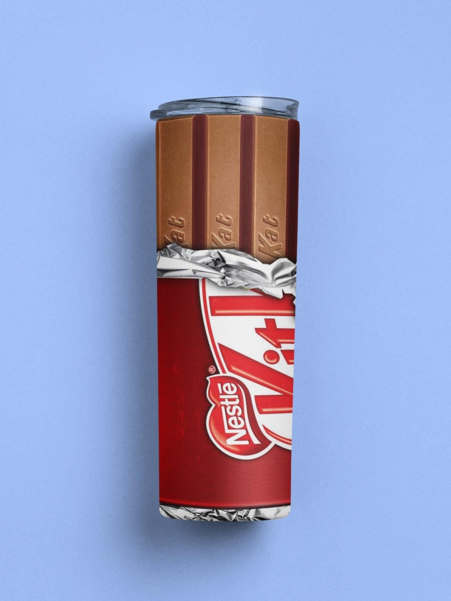 Nestlé KitKat Stylish Stainless Steel Skinny Tumbler - 20oz Slim Cylinder Drinkware, Portable Water Bottle with Lid, Straw for On-the-Go Use