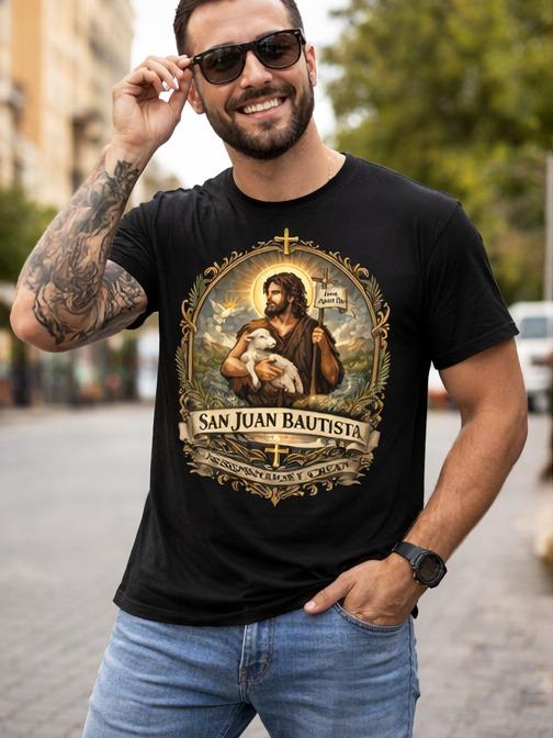 Men S Short Sleeve Round Neck Graphic T Shirt Casual Menswear Top With San Juan Bautista Religious Arrepi Ntanse Y Crean Design Shortsleeve Tshirt