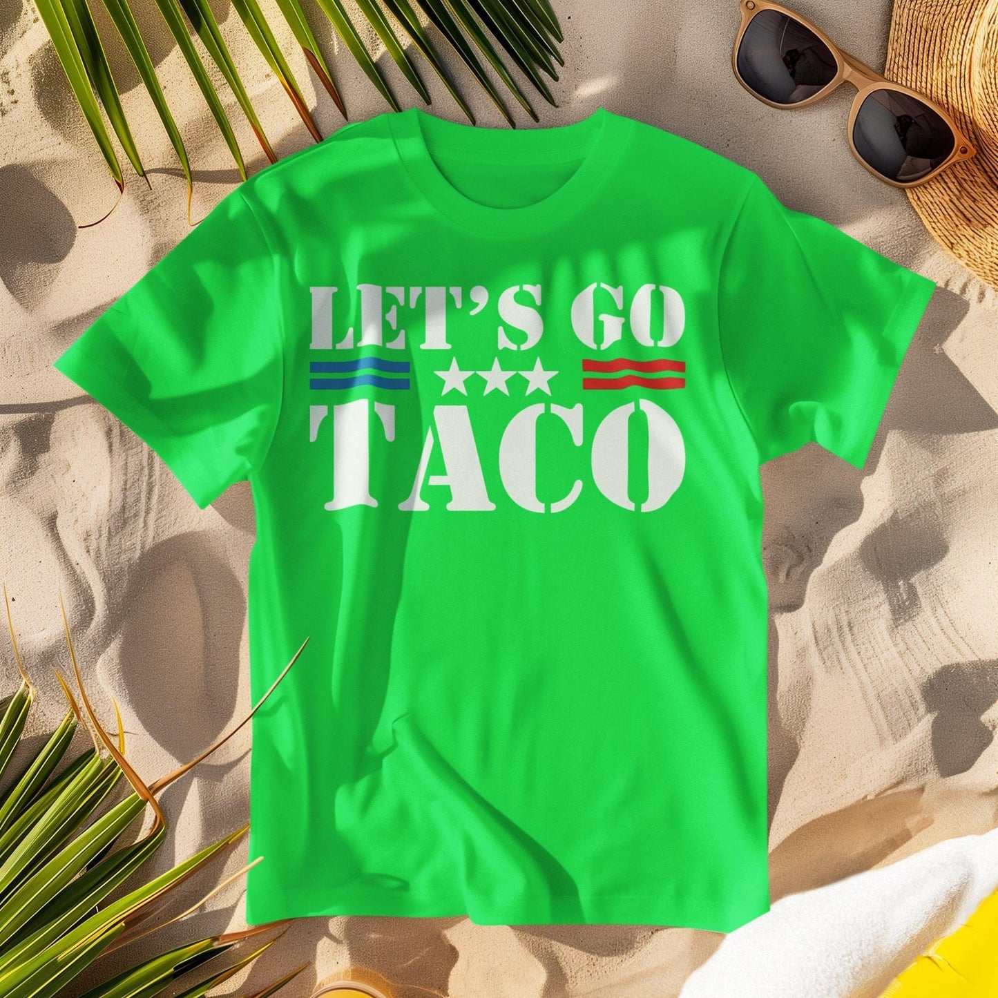 Men's Plain Round Neck Shortsleeve T-Shirt - Menswear, "Let's Go Taco" Statement Print, Casual Gym Vibe Top, Pairable with Jeans