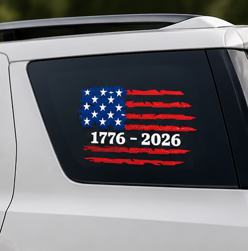 America 250 Distressed Flag Car Decal (1776–2026)
