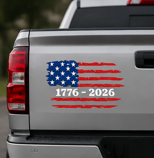 America 250 Distressed Flag Car Decal (1776–2026)