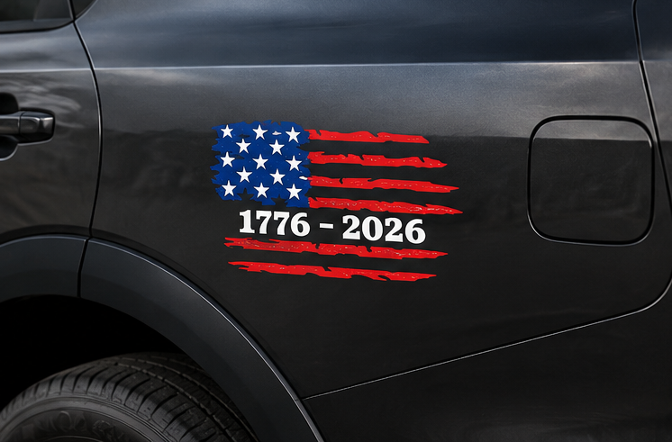 America 250 Distressed Flag Car Decal (1776–2026)