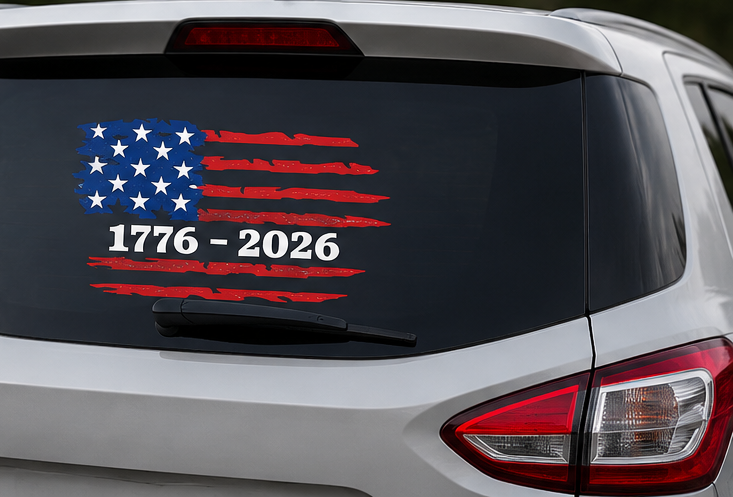 America 250 Distressed Flag Car Decal (1776–2026)