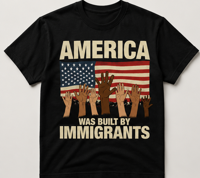 America Was Built By Immigrants." T-Shirt