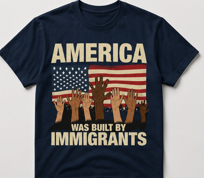 America Was Built By Immigrants." T-Shirt