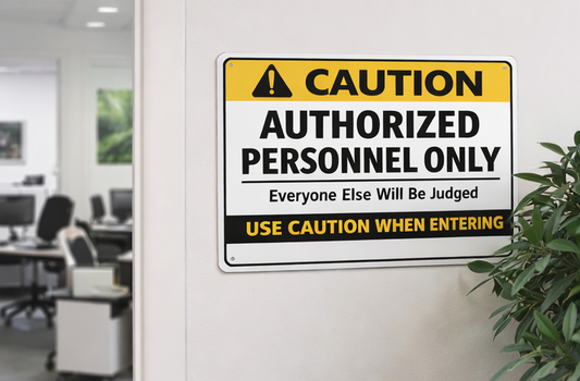 Funny Caution Metal Sign, Authorized Personnel Only - "Everyone Else Will Be Judged" Lightweight Vibrant Aluminum Indoor Home Decor Gift
