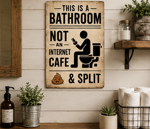 This Is a Bathroom Not an Internet Cafe Funny Metal Sign | Rustic Bathroom Wall Decor | Humorous Restroom Sign