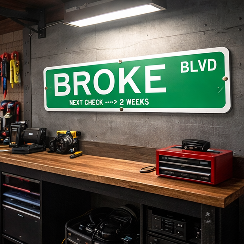 Letrero de calle BROKE BLVD – Letrero divertido de humor sobre el sueldo | Decoración de escritorio de oficina | Arte de pared para cueva de hombre | Regalo de letrero de calle novedoso | Decoración con humor financiero, Ligero, para montar