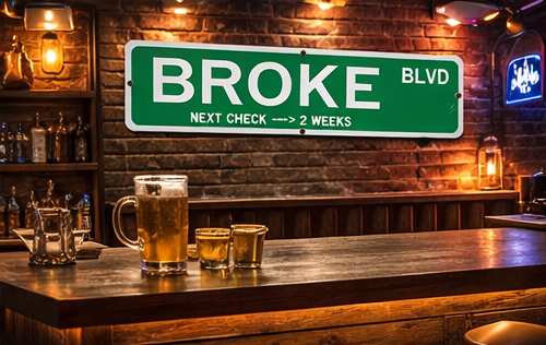 Letrero de calle BROKE BLVD – Letrero divertido de humor sobre el sueldo | Decoración de escritorio de oficina | Arte de pared para cueva de hombre | Regalo de letrero de calle novedoso | Decoración con humor financiero, Ligero, para montar