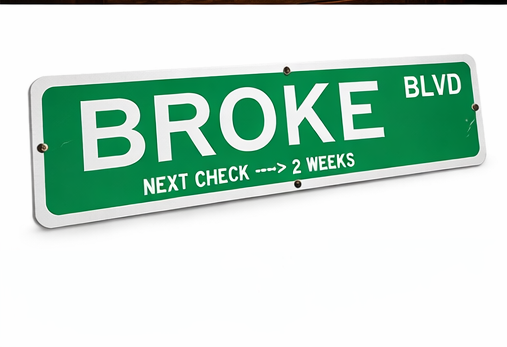 Letrero de calle BROKE BLVD – Letrero divertido de humor sobre el sueldo | Decoración de escritorio de oficina | Arte de pared para cueva de hombre | Regalo de letrero de calle novedoso | Decoración con humor financiero, Ligero, para montar