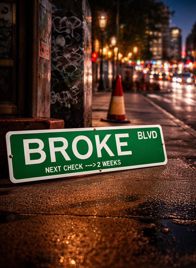 Letrero de calle BROKE BLVD – Letrero divertido de humor sobre el sueldo | Decoración de escritorio de oficina | Arte de pared para cueva de hombre | Regalo de letrero de calle novedoso | Decoración con humor financiero, Ligero, para montar