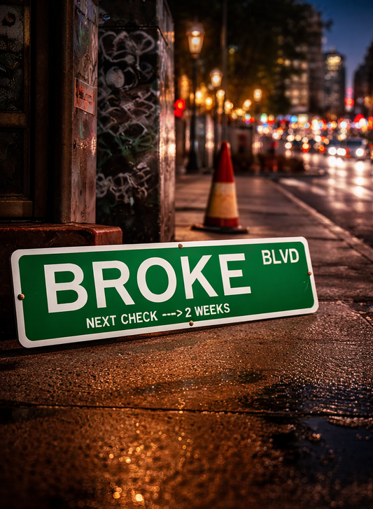 Letrero de calle BROKE BLVD – Letrero divertido de humor sobre el sueldo | Decoración de escritorio de oficina | Arte de pared para cueva de hombre | Regalo de letrero de calle novedoso | Decoración con humor financiero, Ligero, para montar