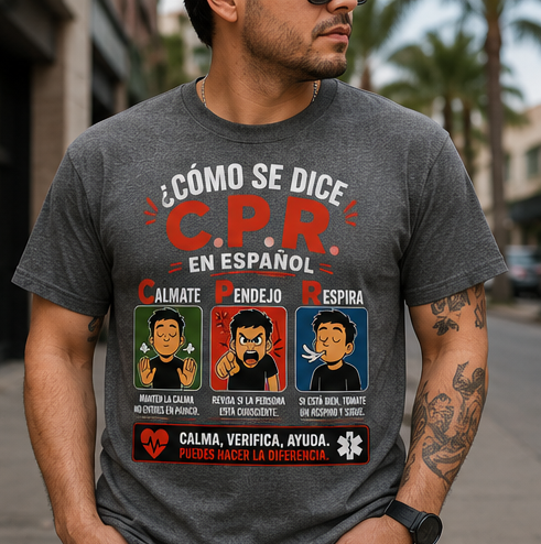 ¿Cómo Haces C.P.R. en Español? "Cálmate Pendejo Respira" Funny Spanish CPR T-Shirt