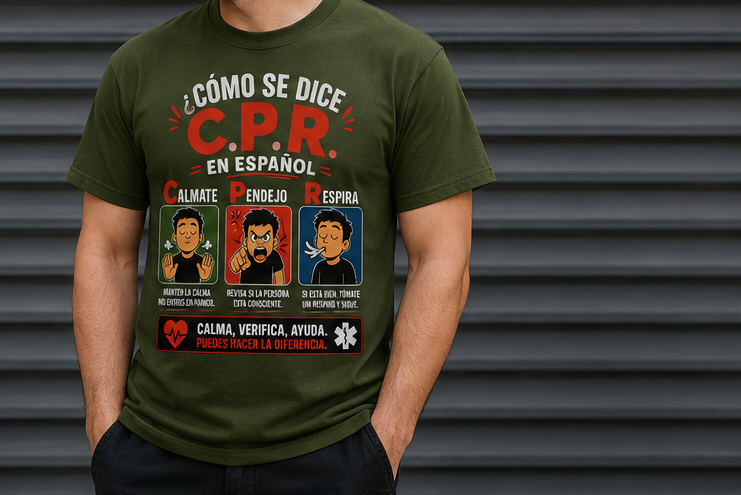 ¿Cómo Haces C.P.R. en Español? "Cálmate Pendejo Respira" Funny Spanish CPR T-Shirt