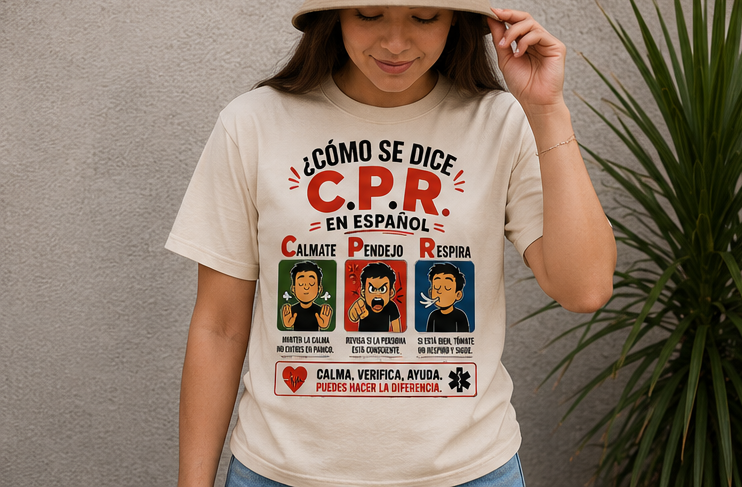 ¿Cómo Haces C.P.R. en Español? "Cálmate Pendejo Respira" Funny Spanish CPR T-Shirt