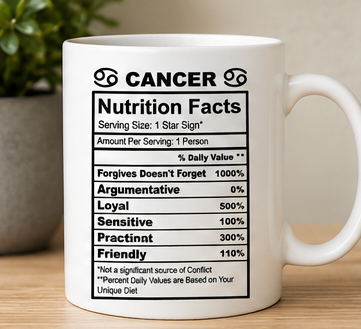 Zodiac Nutrition Facts 12oz Ceramic Mug - Choose Your Zodiac Sign