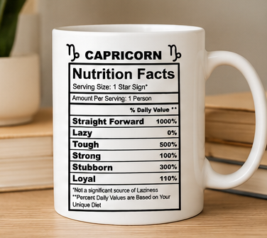 Zodiac Nutrition Facts 12oz Ceramic Mug - Choose Your Zodiac Sign