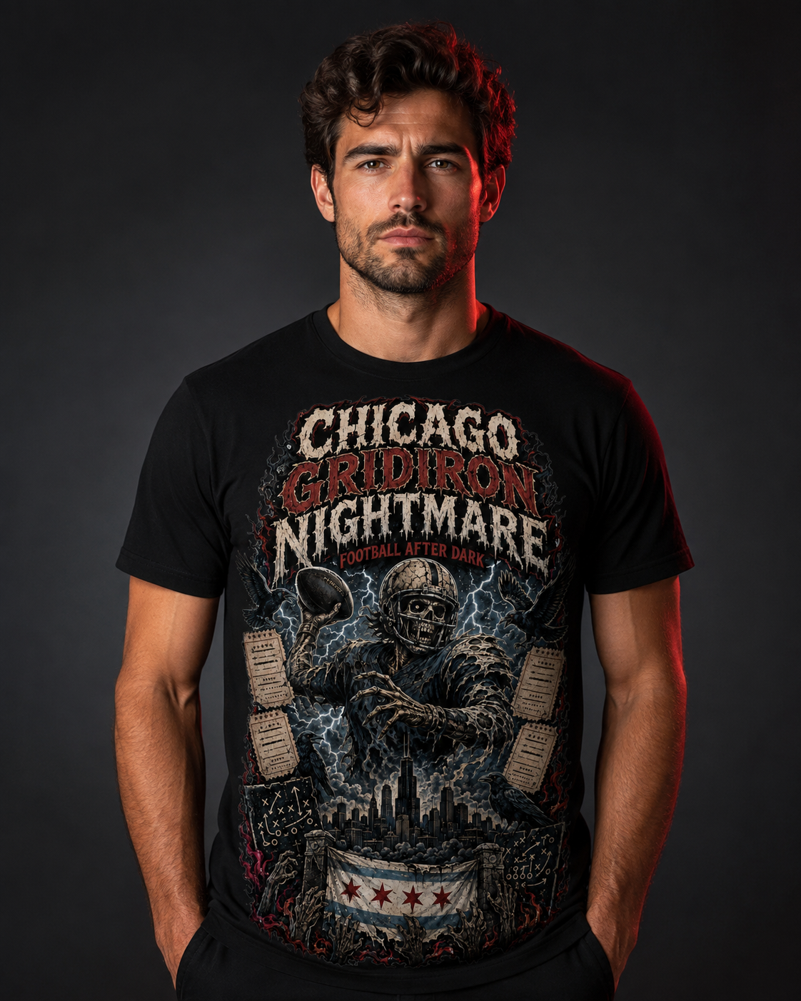 Chicago Gridiron Nightmare Horror Football T-Shirt