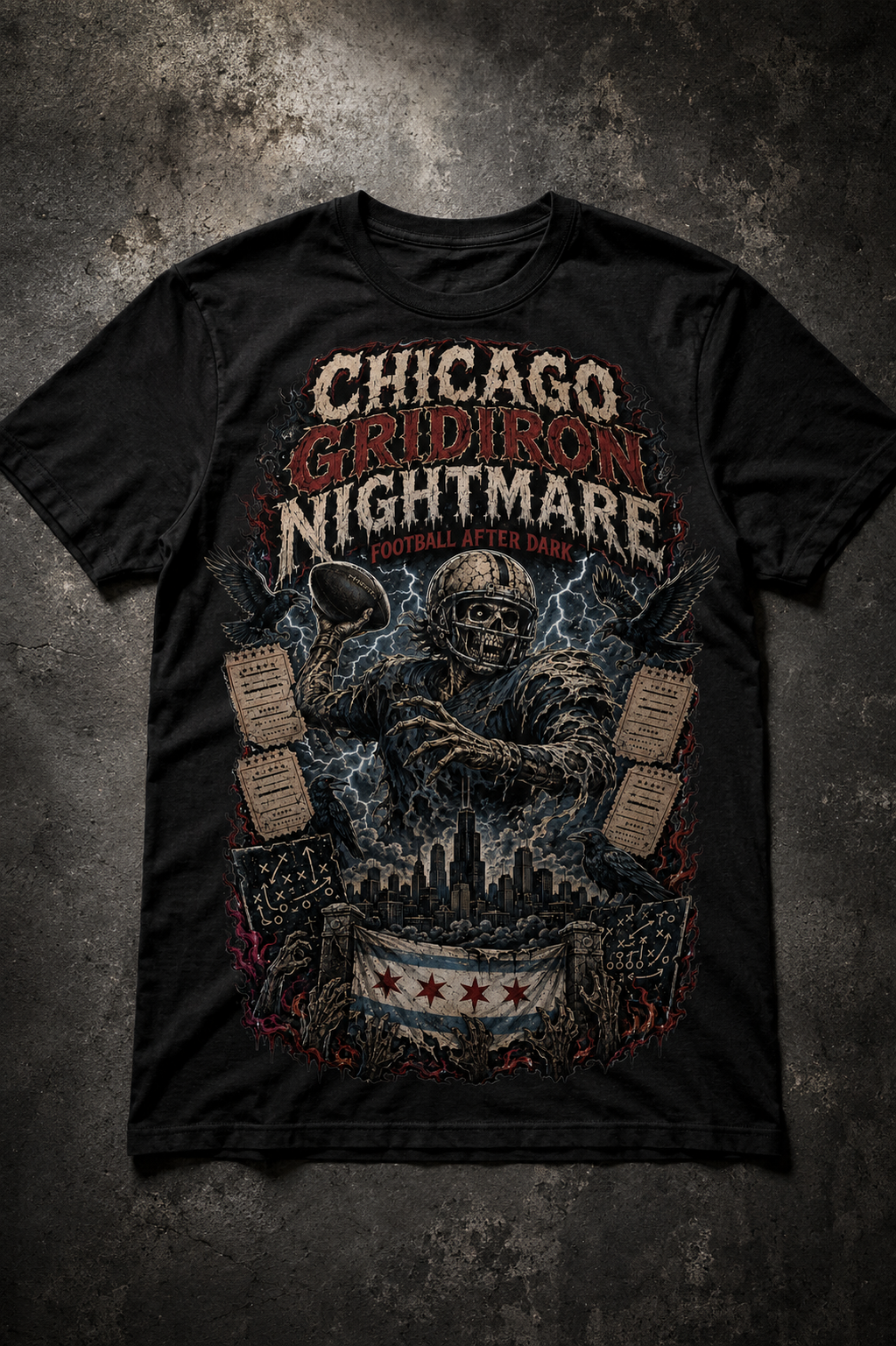 Chicago Gridiron Nightmare Horror Football T-Shirt