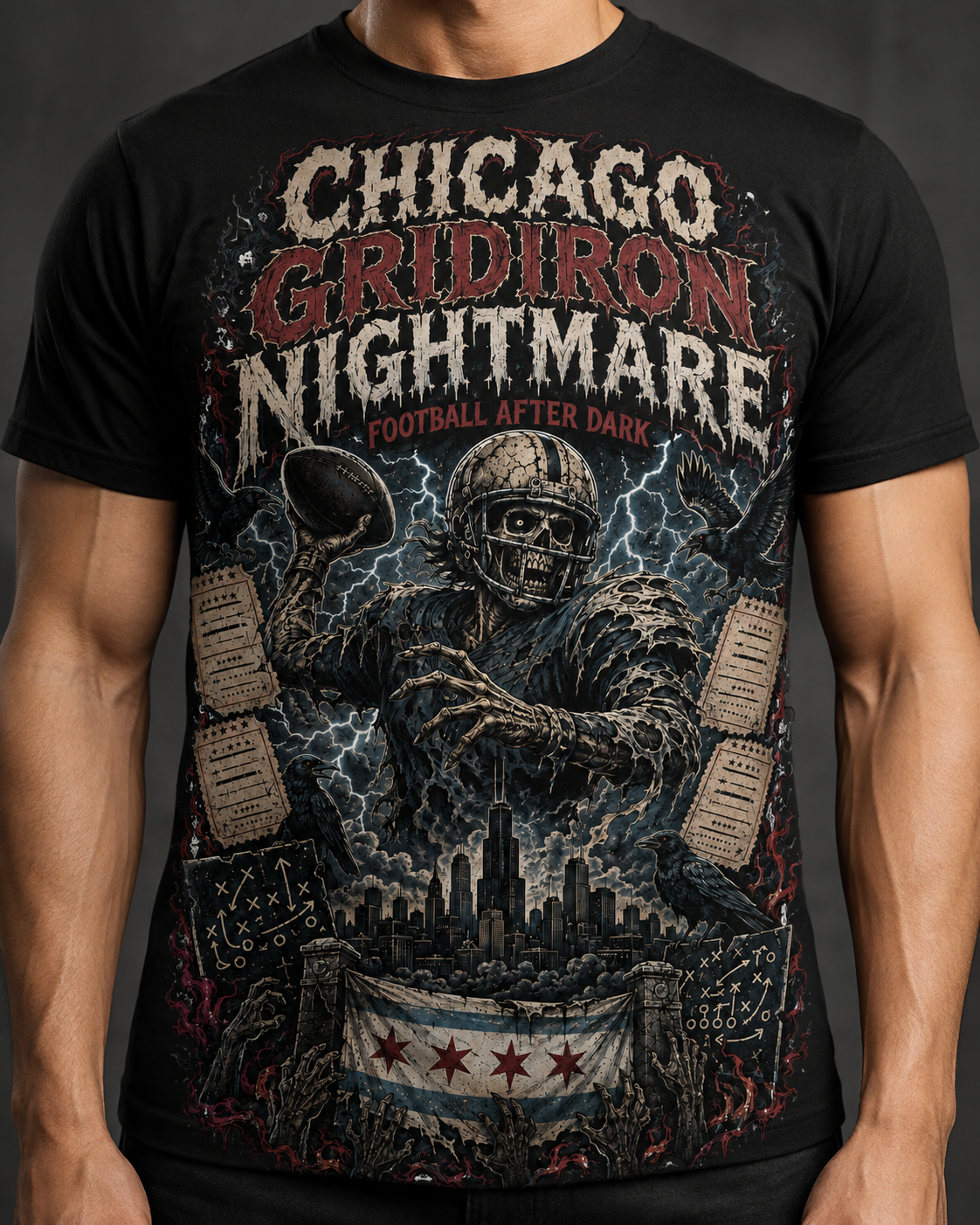 Chicago Gridiron Nightmare Horror Football T-Shirt