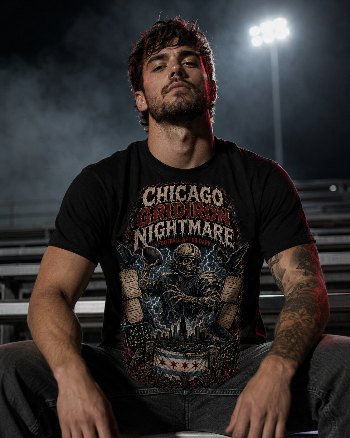 Chicago Gridiron Nightmare Horror Football T-Shirt