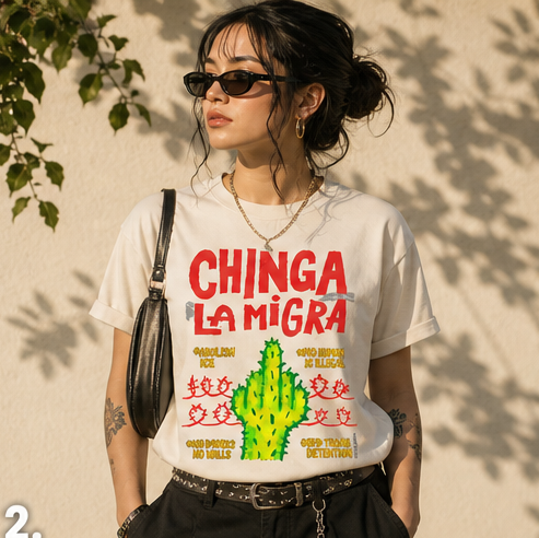 Chinga La Migra Cactus Middle Finger T-Shirt