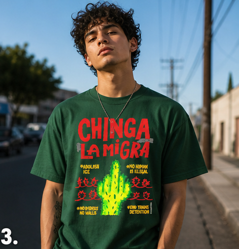 Chinga La Migra Cactus Middle Finger T-Shirt