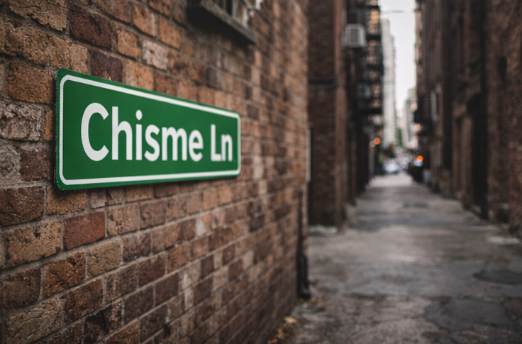 Cartel de calle divertido de Chisme Ln