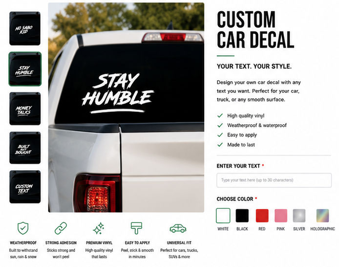 Vinilo decorativo personalizado para coche – Tu texto, imagen o diseño